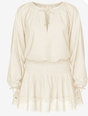 Victoria’s Secret Swim Beachwear Linen Lace Trim Smocked Dress Boho Cream NWT Sm